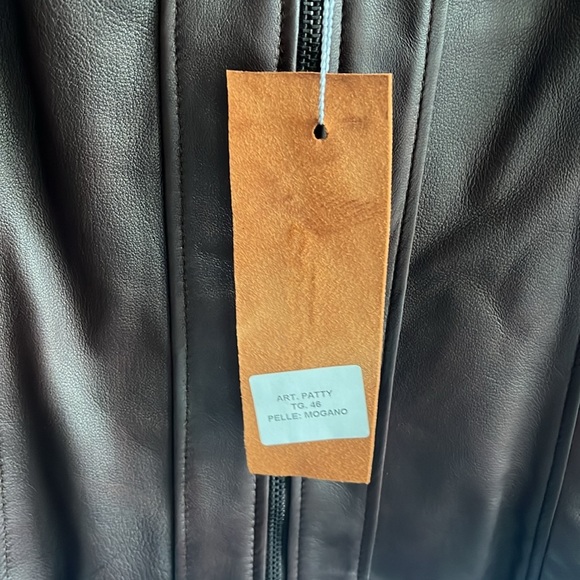 Italian Brown Leather Zip Up Jacket Made by CURGÈ Woman size Large or EU 46 NWT - Picture 4 of 9